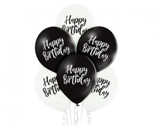 black White Happy Birthday air-balloon, balloon 6 pcs 12 inch (30cm)