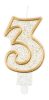 Number Gold Gold Glitter Number 3 Candle, Cake Candle