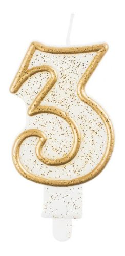 Gold glittery 3 as gold number candle, cake candle