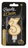 Gold glittery 3 as gold number candle, cake candle