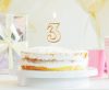 Gold glittery 3 as gold number candle, cake candle