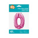 Number Pink with Hearts, Pink 0-shaped foil balloon 61 cm