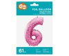 Pink with Hearts, Pink Number 6 foil balloon 61 cm
