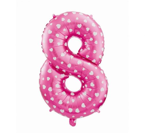 pink with Hearts, Pink Number 8 foil balloon 61 cm