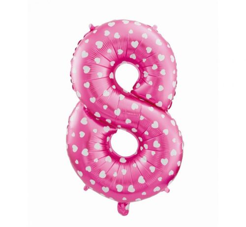 Number Pink with Hearts Pink number 8 foil balloon 61 cm