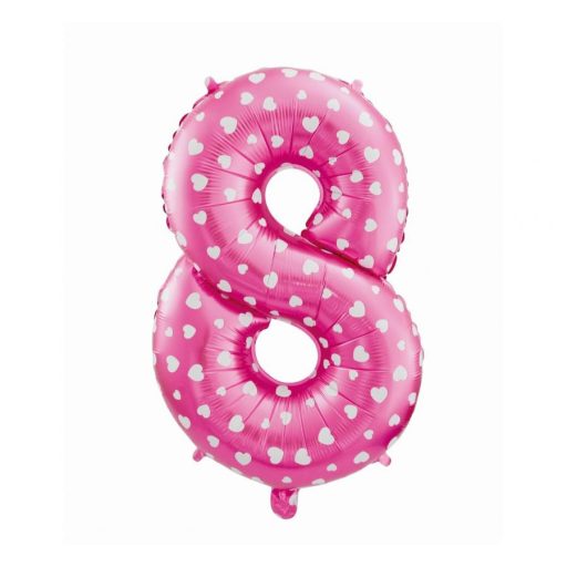 Number Pink with Hearts Pink number 8 foil balloon 61 cm