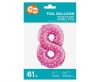 Number Pink with Hearts Pink number 8 foil balloon 61 cm