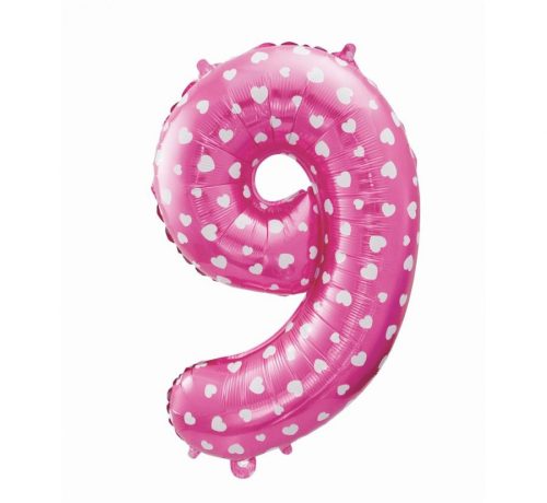 Pink with Hearts, Pink Number 9 foil balloon 61 cm