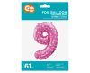 Pink with Hearts, Pink Number 9 foil balloon 61 cm