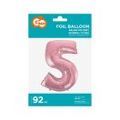 Number Light Pink, Pink Number 5 Foil Balloon 92 cm