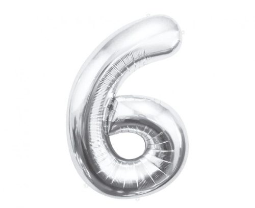 silver, silver Number 6 foil balloon 85 cm