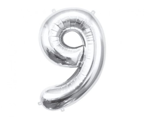 silver, silver Number 9 foil balloon 85 cm