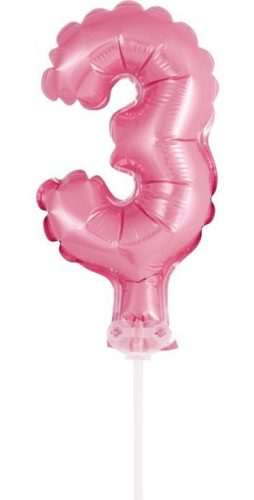Pink 3 Pink Number foil balloon for cake 13 cm