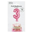Number Pink Pink number 3 foil balloon for cake 13 cm