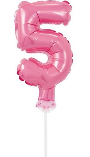 Pink 5 Pink Number foil balloon for cake 13 cm