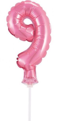Pink 9 Pink Number foil balloon for cake 13 cm