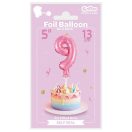 Number Pink Pink Number 9 Foil Balloon for Cake 13 cm