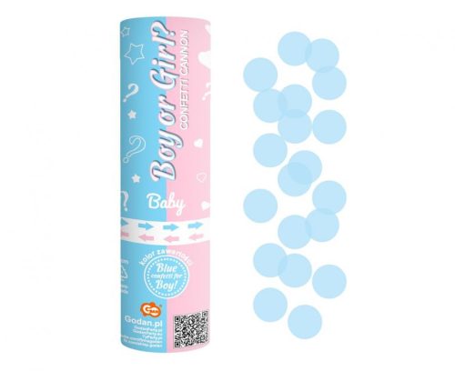 Boy or Girl confetti launcher 15 cm with blue confetti
