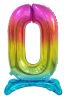 Colour Rainbow number 0 foil balloon with base 74 cm