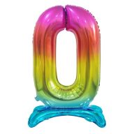   Number Rainbow Colorful number 0 foil balloon with base 74 cm