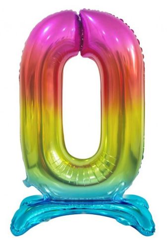 Colour Rainbow number 0 foil balloon with base 74 cm