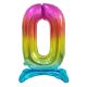 Colour Rainbow number 0 foil balloon with base 74 cm