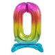 Colour Rainbow number 0 foil balloon with base 74 cm