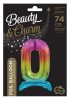 Colour Rainbow number 0 foil balloon with base 74 cm