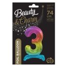 Number Rainbow Colorful Number 3 Foil Balloon with Base 74 cm