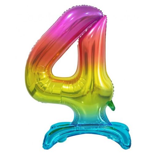 Number Rainbow Colorful Number 4 Foil Balloon with Base 74 cm