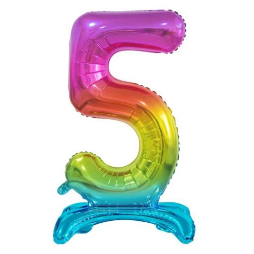 Number Rainbow Colorful number 5 foil balloon with base 74 cm