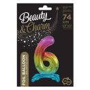 Number Rainbow Colorful number 6 foil balloon with base 74 cm