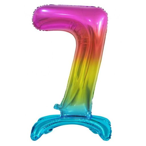 Number Rainbow Colorful Number 7 Foil Balloon with Base 74 cm