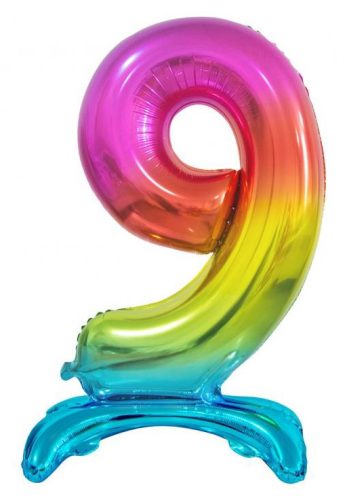 Colour Rainbow Number 9 foil balloon with base 74 cm