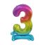 Number Rainbow Colorful mini number 3 foil balloon with base 38 cm