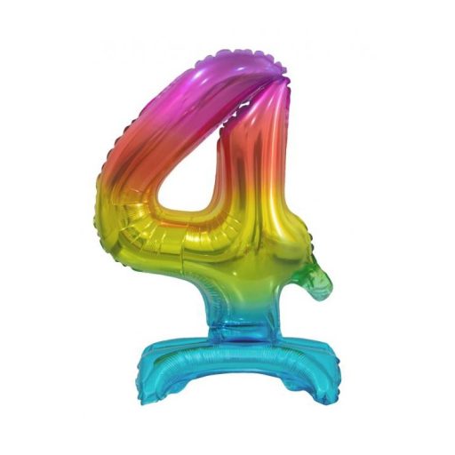 Number Rainbow Colorful Mini Number 4 Foil Balloon with Base 38 cm