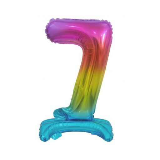 Number Rainbow Colorful mini number 7 foil balloon with base 38 cm