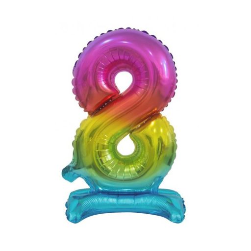 Number Rainbow Colored mini number 8 foil balloon with stand 38 cm