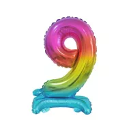   Number Rainbow Colorful mini number 9 foil balloon with base 38 cm