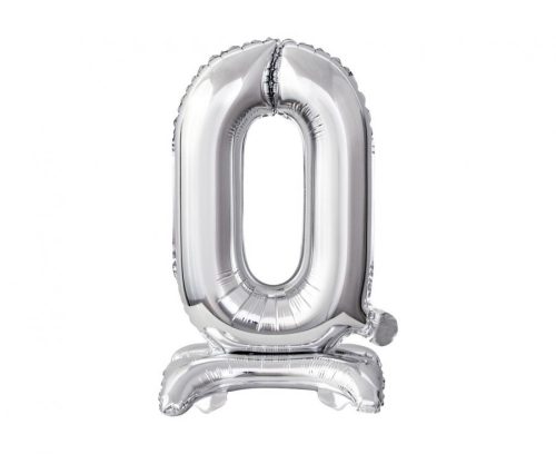 Silver B&C Silver mini number 0 foil balloon with base 38 cm
