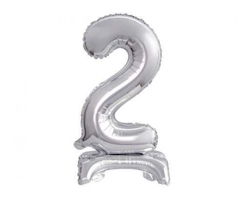 Silver B&C Silver mini number 2 foil balloon with base 38 cm