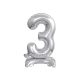 Silver B&C Silver mini Number 3 foil balloon with base 38 cm