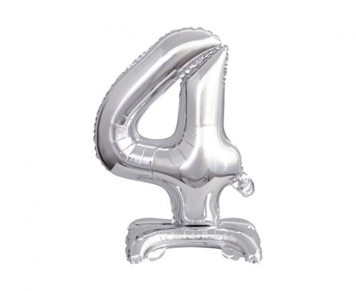 Silver B&C Silver mini Number 4 foil balloon with base 38 cm