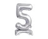 Silver B&C Silver mini Number 5 foil balloon with base 38 cm
