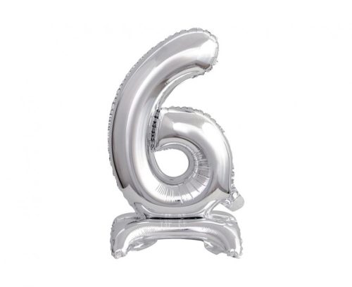 Silver B&C Silver mini Number 6 foil balloon with base 38 cm