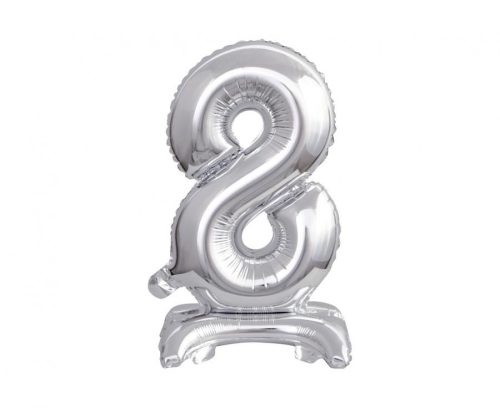 Silver B&C Silver mini Number 8 foil balloon with base 38 cm