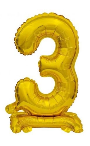 Gold B&C Gold mini Number 3 foil balloon with base 38 cm