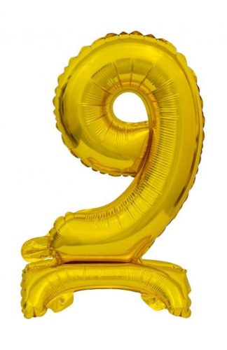 Gold B&C Gold mini Number 9 foil balloon with base 38 cm