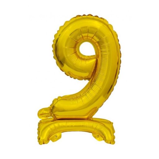Number B&C Gold Gold mini 9 number foil balloon with base 38 cm