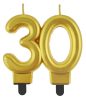 Colour Gold Gold 30th Birthday Candle, Number Candle